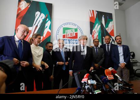 Rom, Italien. 09. August 2022. Rom, Präsentation des Wahlsymbols von Forza Italia für die Wahlen vom 25. September im Bild: Antonio Tajani Kredit: Unabhängige Fotoagentur/Alamy Live News Stockfoto