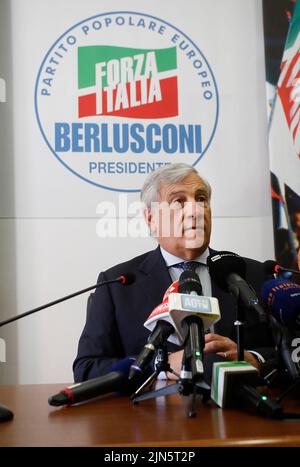 Rom, Italien. 09. August 2022. Rom, Präsentation des Wahlsymbols von Forza Italia für die Wahlen vom 25. September im Bild: Antonio Tajani Kredit: Unabhängige Fotoagentur/Alamy Live News Stockfoto