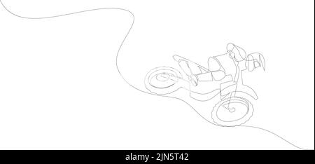 Eine einzige Linie Zeichnung von jungen Motocross-Fahrer erobern Track Hindernisse auf Rennstrecke Vektor Illustration. Extremes Sportkonzept. Moderne durchgehende l Stock Vektor