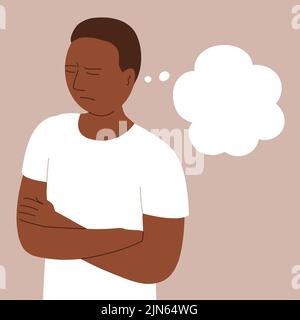 Verzweifelter und beleidigter junger Mann. Blase leer. Trauriger unglücklicher Mann afroamerikanischer Herkunft. Frustration, Wut und Enttäuschung. Negative Emotionen. Problem p Stock Vektor
