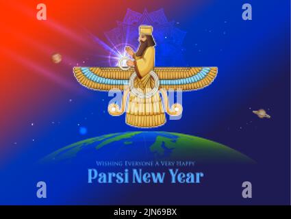 Illustration des Zoroastrismus Urlaub Happy Jamshedi Navroz traditionelle Festival Hintergrund von Parsi Stock Vektor