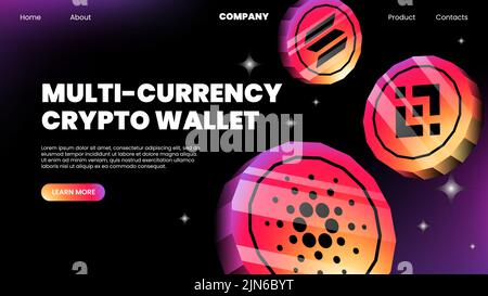 Krypto-Wallet-Banner Mit Mehreren Währungen. Vorlage Für Die Zielseite Der Website. Vektorgrafik Stock Vektor