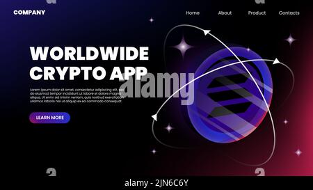 Weltweite Crypto-App Horizontale Landing Page-Vorlage. Vektorgrafik Stock Vektor