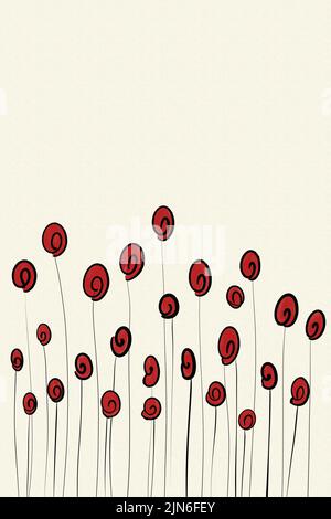 Abstraktes Wandgemälde Mit Roten Blumen. Poster und Drucke Nordische Wandbilder. Stockfoto