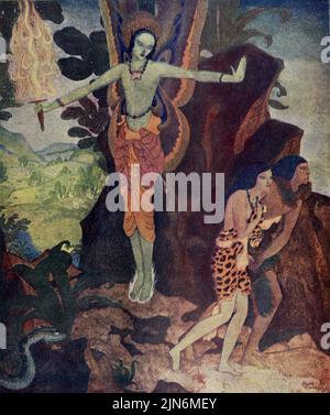 „The Angel with the Flaming Sword Drives Adam and Eve Out of Eden“, veröffentlicht am 5,1924. Oktober in der American Weekly Magazine, gemalt von Edmund Dulac. Stockfoto