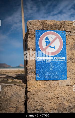 Angeln nicht erlaubt Zeichen in Altea, Alicante, Spanien Stockfoto