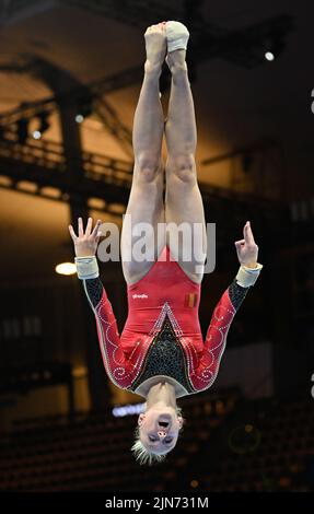 München, Deutschland. 09. August 2022. Die belgische Noemie Louon, aufgenommen während eines Trainings vor der Europameisterschaft Gymanstics in München, Deutschland, Dienstag, 09. August 2022. Die EG findet vom 11. Bis 21. August statt. BELGA FOTO ERIC LALMAND Kredit: Belga Nachrichtenagentur/Alamy Live News Stockfoto