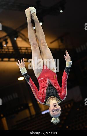 München, Deutschland. 09. August 2022. Die belgische Noemie Louon, aufgenommen während eines Trainings vor der Europameisterschaft Gymanstics in München, Deutschland, Dienstag, 09. August 2022. Die EG findet vom 11. Bis 21. August statt. BELGA FOTO ERIC LALMAND Kredit: Belga Nachrichtenagentur/Alamy Live News Stockfoto