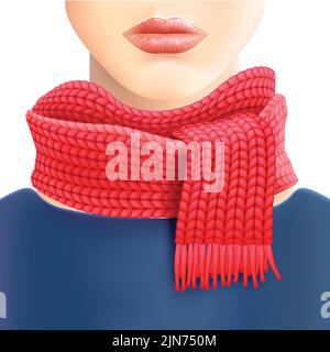 Frau modisch gestrickt roten Schal für Schaufenster und Freizeitkleidung Winter Accessoires Kataloge Vektor Illustration Stock Vektor