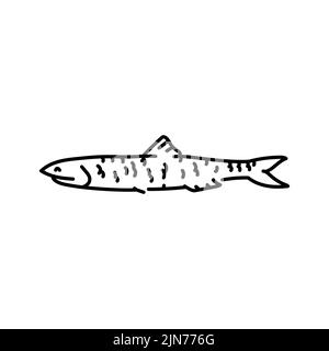 Anchovy Farbe Linie Illustration. Meeresfische. Stock Vektor