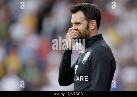 Huddersfield Town Manager Danny Schofield während des Carabao Cups, des ersten Rundenmatches im John Smith's Stadium, Huddersfield. Bilddatum: Dienstag, 9. August 2022. Stockfoto