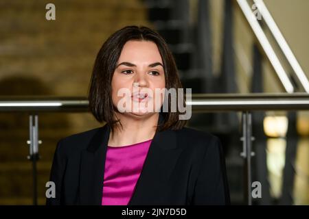 RIGA, LETTLAND. 08.. Juni 2022. Sviatlana Tsikhanouskaya, Vorsitzende der belarussischen demokratischen Bewegung im Stadtrat von Riga. Stockfoto