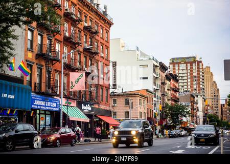 Immobilienaktien in Chelsea in New York am Dienstag, den 26. Juli 2022. Die pandemischen Abkommen, die von Grundbesitzern angeboten werden, sind weitgehend vorbei, da Mieten steigen, während Grundbesitzer versuchen, verlorene Einkommen zurückzugewinnen. (© Richard B. Levine) Stockfoto