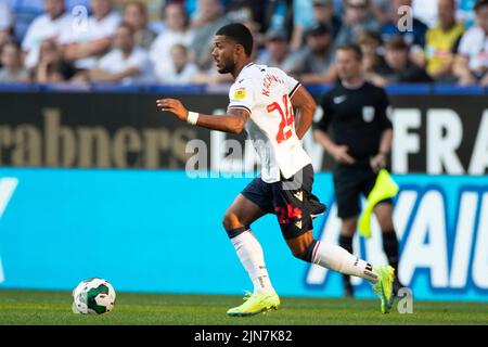 Bolton, Großbritannien. 9.. August 2022. Elias Kachunga (24) von Bolton Wanderers während des Carabao Cup-Spiels zwischen Bolton Wanderers und Salford City am Dienstag, den 9.. August 2022, im University of Bolton Stadium in Bolton. (Kredit: Mike Morese | MI News) während des Carabao Cup-Spiels zwischen Bolton Wanderers und Salford City im University of Bolton Stadium, Bolton am Dienstag, 9.. August 2022. (Kredit: Mike Morese | MI News) Kredit: MI News & Sport /Alamy Live News Stockfoto