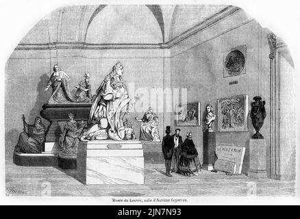 Stich des Zimmers des Bildhauers Antoine Coyzevox im Louvre in Paris, Frankreich, um 1850. Coysevox war berühmt für seine Werke, die im Schloss von Versailles ausgestellt wurden. Stockfoto