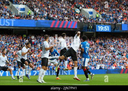 Glasgow, Großbritannien. 09. August 2022. Die Rangers veranstalten Union Saint-Gilloise (USG) in der zweiten Etappe der Champions League am Dienstag, den 9. August, in ihrem Heimatstadion Ibrox – der Verlierer des Gleichstand wird in die Gruppenphase der Europa League gehen. In der ersten Runde verloren die Rangers mit Toren von Teddy Teuma und Danta Vanzeir 2 - 0. Kredit: Findlay/Alamy Live Nachrichten Stockfoto