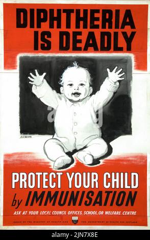 Diptheria ist tödlich. Schützen Sie Ihr Kind durch Impfungen, herausgegeben vom Gesundheitsministerium (1939 - 1946) Poster aus der Zeit des Zweiten Weltkriegs von J. H. Dowd Stockfoto