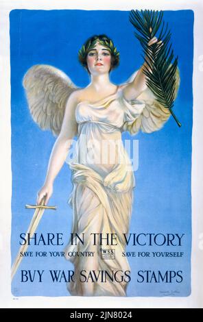 Share in the victory, Save for your country, Save for yourself, Buy war Savings stamps (1918) Poster aus der Zeit des Ersten Weltkriegs von Haskell Coffin Stockfoto