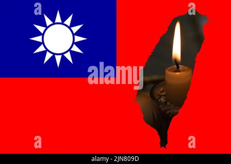 Defokussieren Sie die Flagge Taiwans, die offiziellen Farben und das richtige Verhältnis. Flagge Taiwans. Taiwan-Karte. Demokratie. Speicherkonzept. Krieg zwischen China und Taiw Stockfoto