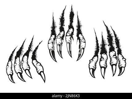 Drachenklaue markiert Kratzer, Monster oder Wildtier Tier Risse gerissen. Wolf Monster oder Werwolf und Drachenklaue oder Pfote isoliert Vektor Kratzer mit scharfen Spalten und beschädigte Brüche Stock Vektor