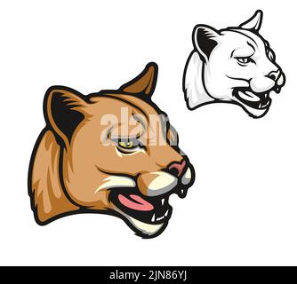 Wütend puma Cartoon Tier Maskottchen. Brüllender amerikanischer Berglöwe, wilder Katzenkopf. Schule Sport Team puma Maskottchen, Mountain Lion Tier Vektor Tattoo Stock Vektor