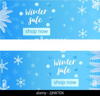 Hochwertiges blaues Weihnachtsbanner-Set mit geometrischen Schneeflocken. Stock Vektor