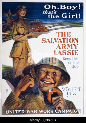 Oh, Junge! Das ist das Mädchen! The Salvation Army lassie, Keep her on the Job, United war Work Campaign (1918) Poster aus der Zeit des Ersten Weltkriegs von George Mather Richards Stockfoto
