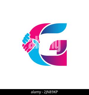 Handshake-Logo auf Buchstabe G-Alphabet isoliert. Geschäftspartnerschaft und Logo der Gewerkschaft. Stock Vektor