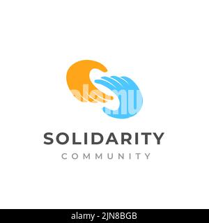 Design des Logos für die Pflege und Solidarität von Menschen. Logo der Handpflege Stock Vektor
