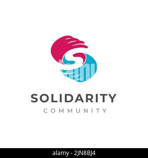 Design des Logos für die Pflege und Solidarität von Menschen. Logo der Handpflege Stock Vektor