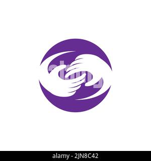 Design des Logos für die Pflege und Solidarität von Menschen. Logo der Handpflege Stock Vektor