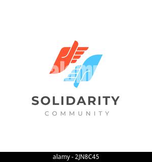 Design des Logos für die Pflege und Solidarität von Menschen. Logo der Handpflege Stock Vektor