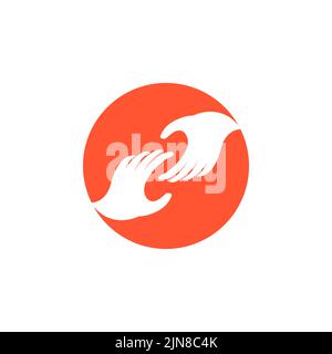 Design des Logos für die Pflege und Solidarität von Menschen. Logo der Handpflege Stock Vektor