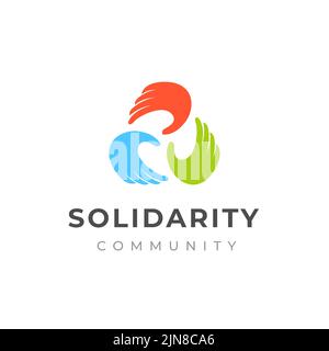 Design des Logos für die Pflege und Solidarität von Menschen. Logo der Handpflege Stock Vektor