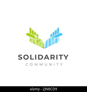 Design des Logos für die Pflege und Solidarität von Menschen. Logo der Handpflege Stock Vektor