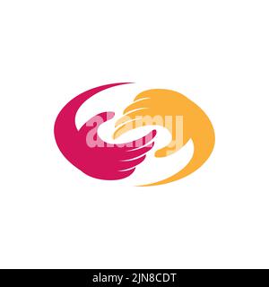 Design des Logos für die Pflege und Solidarität von Menschen. Logo der Handpflege Stock Vektor