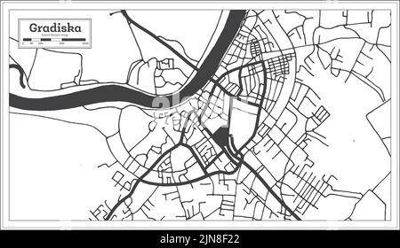 Gradiska Stadtplan von Bosnien und Herzegowina in Schwarz und Weiß Farbe im Retro-Stil isoliert auf Weiß. Übersichtskarte. Vektorgrafik. Stock Vektor