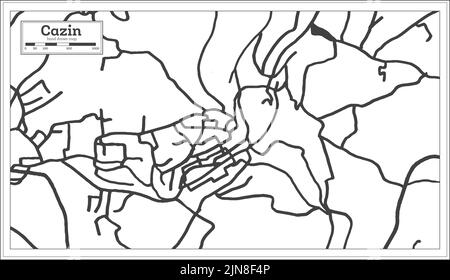 Cazin Stadtplan von Bosnien und Herzegowina in Schwarz und Weiß Farbe im Retro-Stil isoliert auf Weiß. Übersichtskarte. Vektorgrafik. Stock Vektor