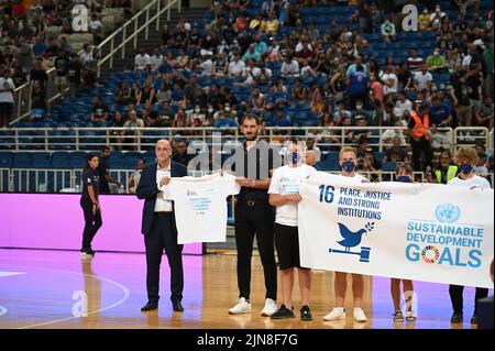 Athen, Griechenland. 09. August 2022. Während des Freundschaftsspiel zwischen der griechischen Nationalmannschaft und der spanischen Nationalmannschaft im OAKA-Stadion am 9. August 2022 in Athen, Griechenland. Kredit: Unabhängige Fotoagentur/Alamy Live Nachrichten Stockfoto