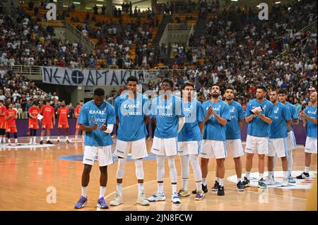 Athen, Griechenland. 09. August 2022. Griechische Nationalmannschaft während des Freundschaftsspiel zwischen der griechischen Nationalmannschaft und der spanischen Nationalmannschaft im OAKA-Stadion am 9. August 2022 in Athen, Griechenland Credit: Independent Photo Agency/Alamy Live News Stockfoto