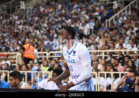 THANASIS ANTETOKOUNMPO #43 des griechischen Basketballteams reagierte während des Freundschaftsspiel zwischen der griechischen Nationalmannschaft und der spanischen Nationalmannschaft bei O Stockfoto