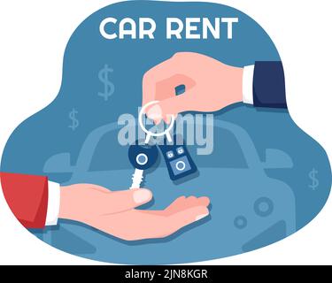 Autovermietung, Reservierung und gemeinsame Nutzung mit Service Mobile Anwendung mit Route oder Punkte Lage in Hand gezeichnet Cartoon flache Illustration Stock Vektor