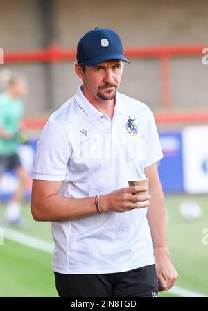 Bristol Rovers-Manager Joey Barton vor dem ersten Spiel der EFL Carabao Cup Runde eins zwischen Crawley Town und Bristol Rovers im Broadfield Stadium , Crawley , Großbritannien - 9.. August 2022 nur für redaktionelle Verwendung. Keine Verkaufsförderung. Für Football-Bilder gelten Einschränkungen für FA und Premier League. Keine Internet-/Mobilnutzung ohne FAPL-Lizenz - für Details wenden Sie sich bitte an Football Dataco: Stockfoto