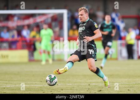 Harry Anderson von Bristol Rovers während des Spiels der EFL Carabao Cup Runde eins zwischen Crawley Town und Bristol Rovers im Broadfield Stadium , Crawley , Großbritannien - 9.. August 2022 nur für redaktionelle Verwendung. Keine Verkaufsförderung. Für Football-Bilder gelten Einschränkungen für FA und Premier League. Keine Internet-/Mobilnutzung ohne FAPL-Lizenz - für Details wenden Sie sich bitte an Football Dataco: Stockfoto