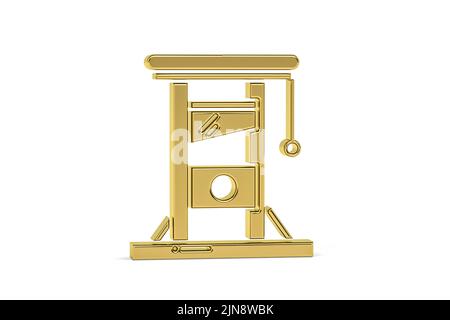 Goldenes 3D-Guillotine-Symbol isoliert auf weißem Hintergrund - 3D Render Stockfoto