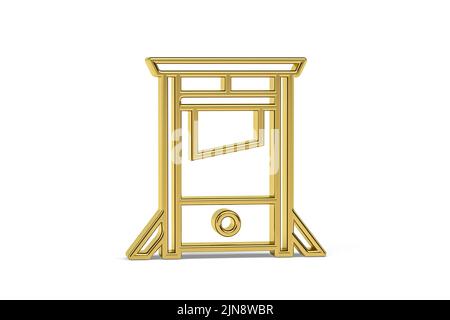 Goldenes 3D-Guillotine-Symbol isoliert auf weißem Hintergrund - 3D Render Stockfoto