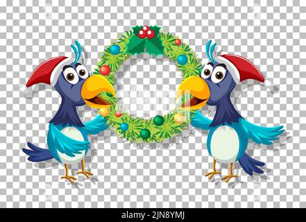 Zwei blaue Vögel mit Weihnachtskranz-Illustration Stock Vektor