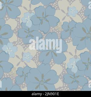 Blauer Forget-Me-Not floraler Vektor-Hintergrund mit nahtlosem Muster. Wunderschöne Kulisse mit malerischem Gradienten und Linienkunst-Mysotis-Blumen. Von Hand gezeichnet Stock Vektor