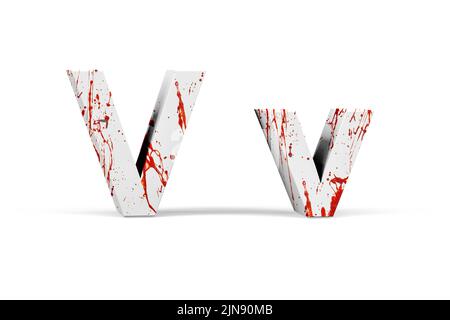 Blutiger Buchstabe - dreidimensionaler Groß- und Kleinbuchstabe mit Textur aus Blut auf weißem Hintergrund - 3D Render Stockfoto