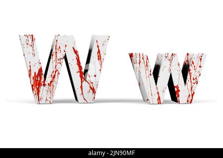 Blutiger Buchstabe - dreidimensionaler Groß- und Kleinbuchstabe mit Textur aus Blut auf weißem Hintergrund - 3D Render Stockfoto